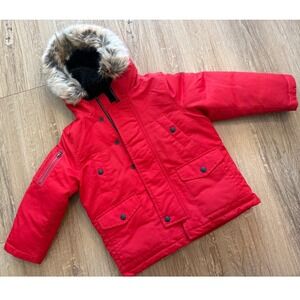 Polo Ralph Lauren Kids Red Military Parka Jacket Removable Fur Hood Size 4T NWT‎